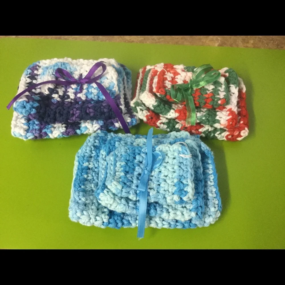 Crochet Cloths Bundle Set Of 3 (make-up,washcloth,dishes, cleaning cloth) New